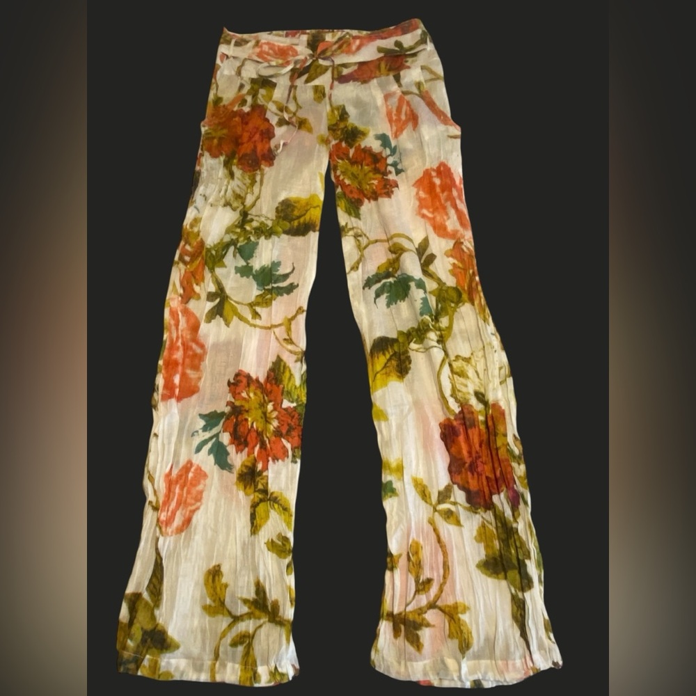 Gauze Palazzo Pants | Floral Print Wide-Leg Boho Pants Resortwear NWT M - Picture 3 of 13